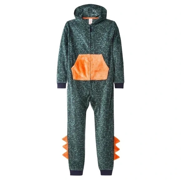 Cat & Jack Other - Cat Jack Hooded Dinosaur Pajamas Fleece Jumpsuit Costume Boys One Piece M 8/10